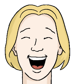 Person lacht herzlich. Ihre Haare sind blond und kinnlang.